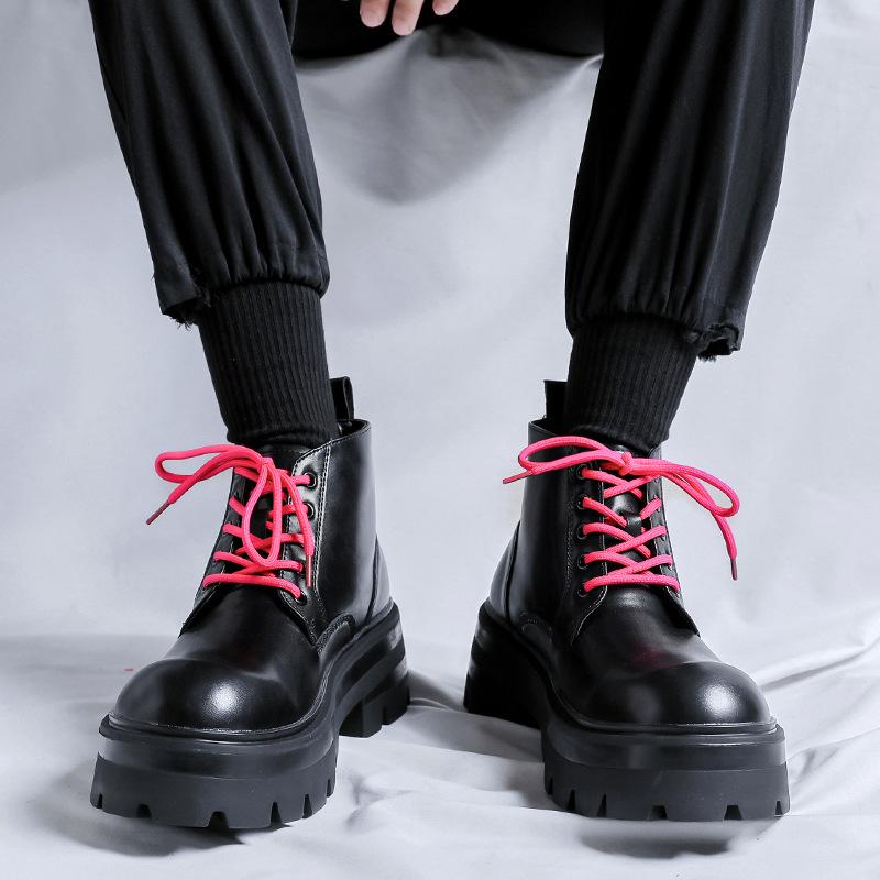 2024 men's shoes spring and autumn casual leather boots platform explosion Internet celebrity men's mid-top leather shoes Martin boots 9155-R