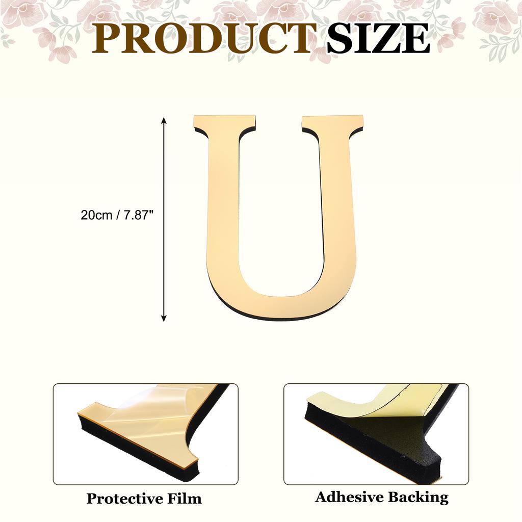 20cm 3D Mirror Acrylic Wall Sticker 26 English Letters Wall Sticker Decals Self-Adhesive Wall Art Mural Home Party Light Gold