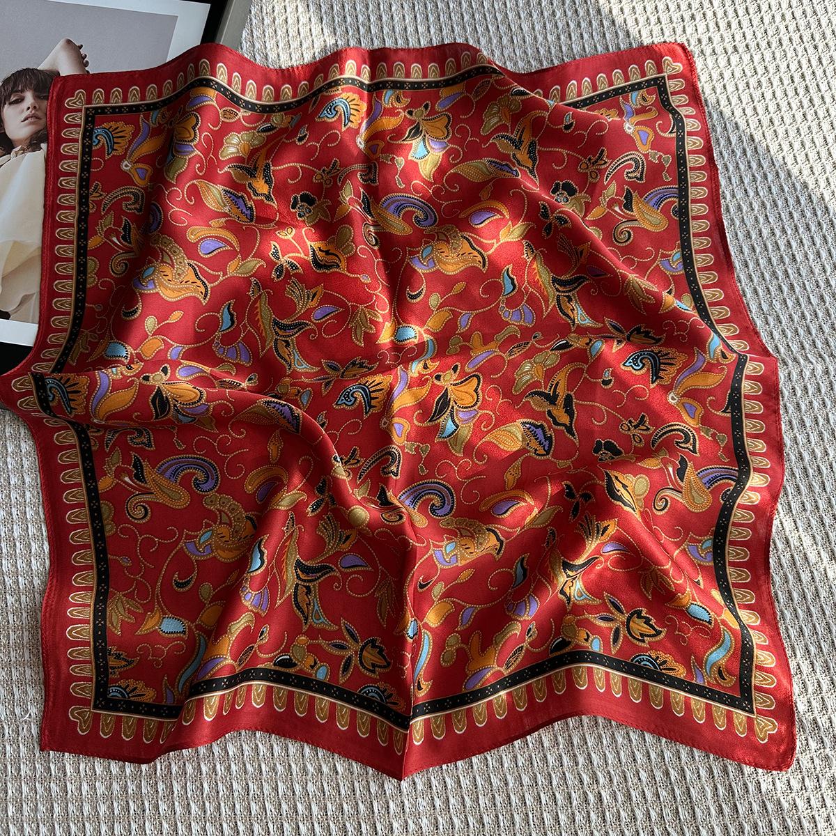 Spring 25 new red paisley totem silk scarf women s 100% mulberry silk 53cm small square scarf 53*53cm