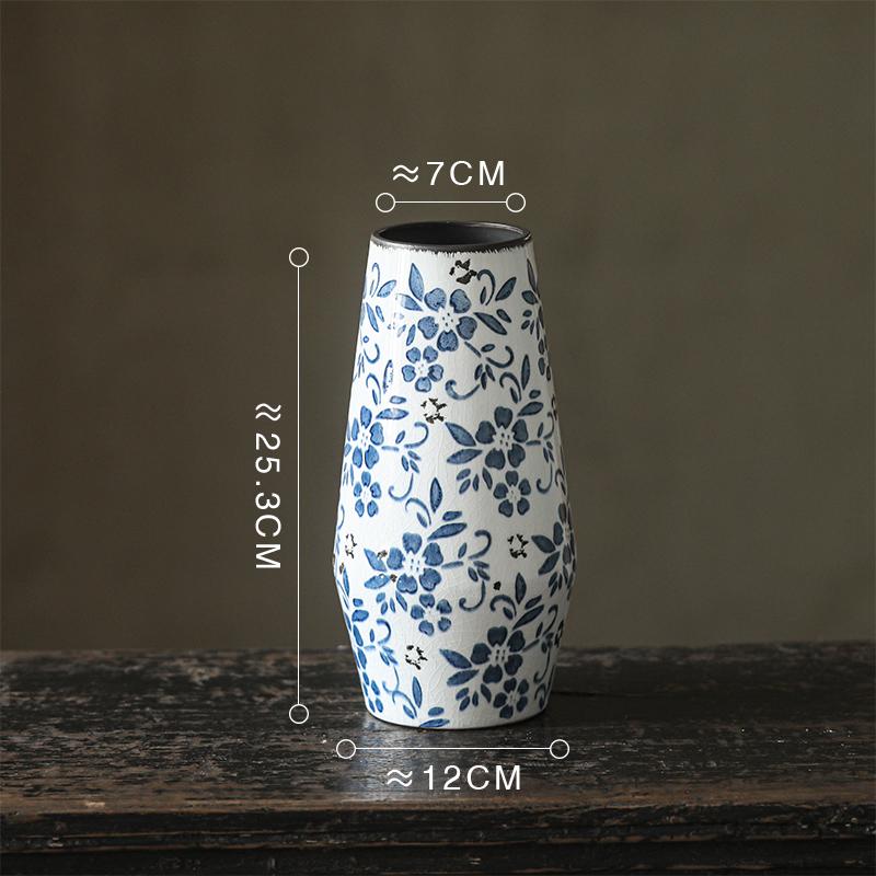 French-Chinese Ice Crackle Blue & White Ceramic Vase: Entrance & Living Room Decor