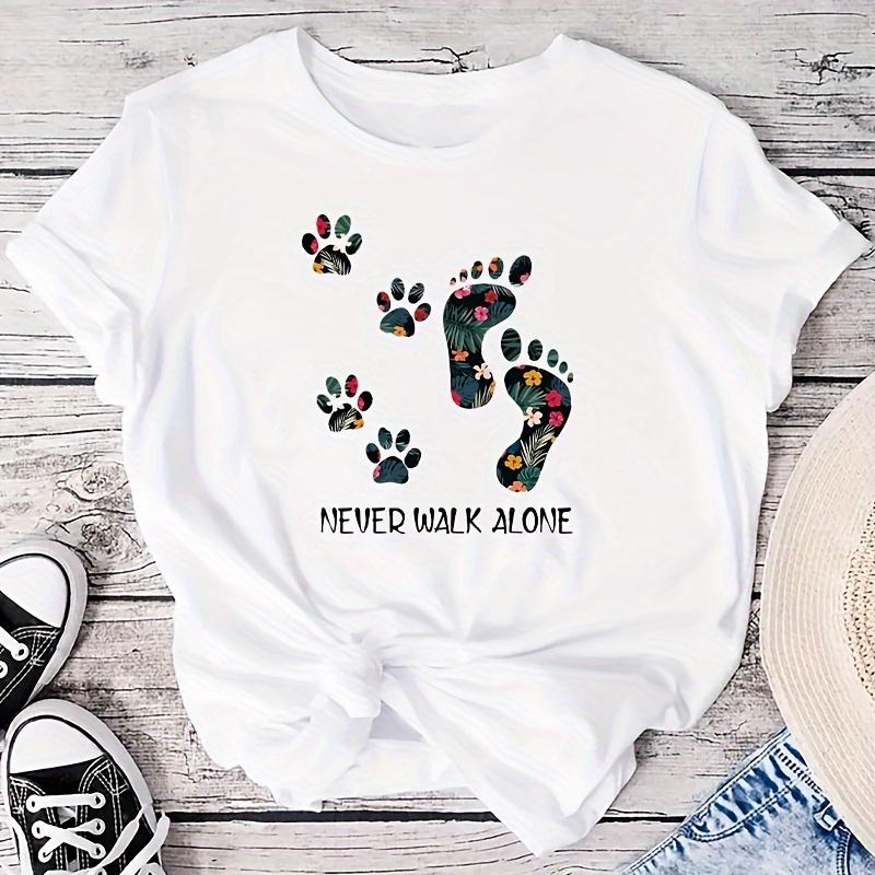 Dog Claws And Human Footprints Womens Printed Tshirt Personalized Trendy Art Soft And Skin Friendly Daily Commuting Dressing