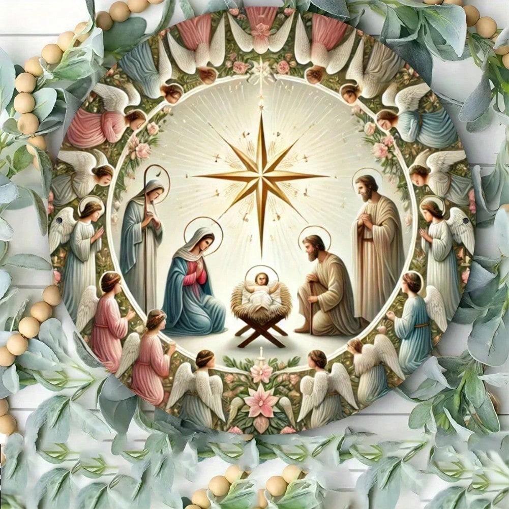 3D Embossed Nativity Scene Metal Tin Sign Vintage Wall Art Decor for Home Bar Cafe Waterproof Indoor Outdoor Religious Christmas Gift