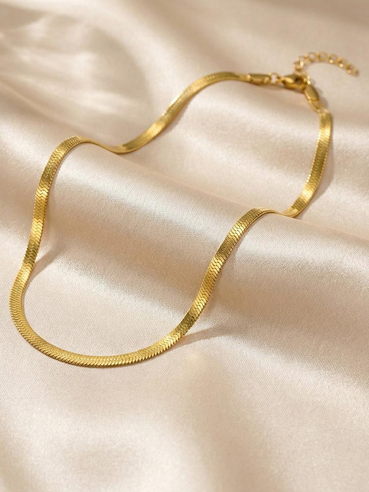 Herringbone Necklace Tarnish-Resistant Stainless Steel Waterproof Minimalist Layering Chain Jewelry for Women