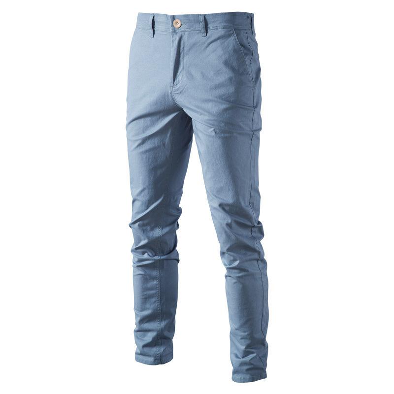 

Men Casual Pants Men Cotton Solid Color Business Fashion Slim Fit Stretch Gray Thin Trousers Male Brand Clothing 38