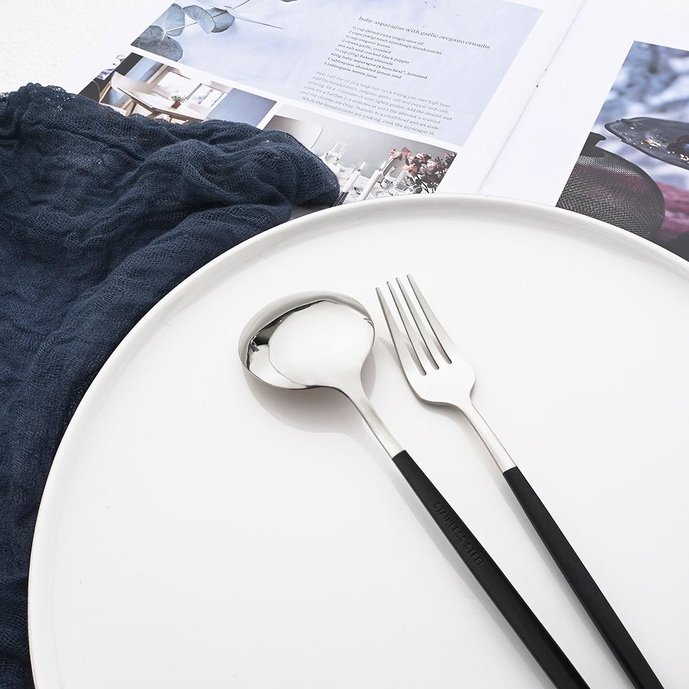10People Black Silver Flatware Cutlery Set Knife Dessert Fork Spoon Dinnerware Stainless Steel Tableware Set Party Kitchen Tool