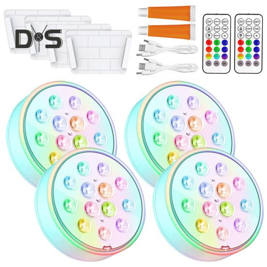 LED Pool Lights Set with Timer Function Remote Control IP68 Waterproof 16 Colors 3 Modes Rechargeable Underwater Pool Lights
