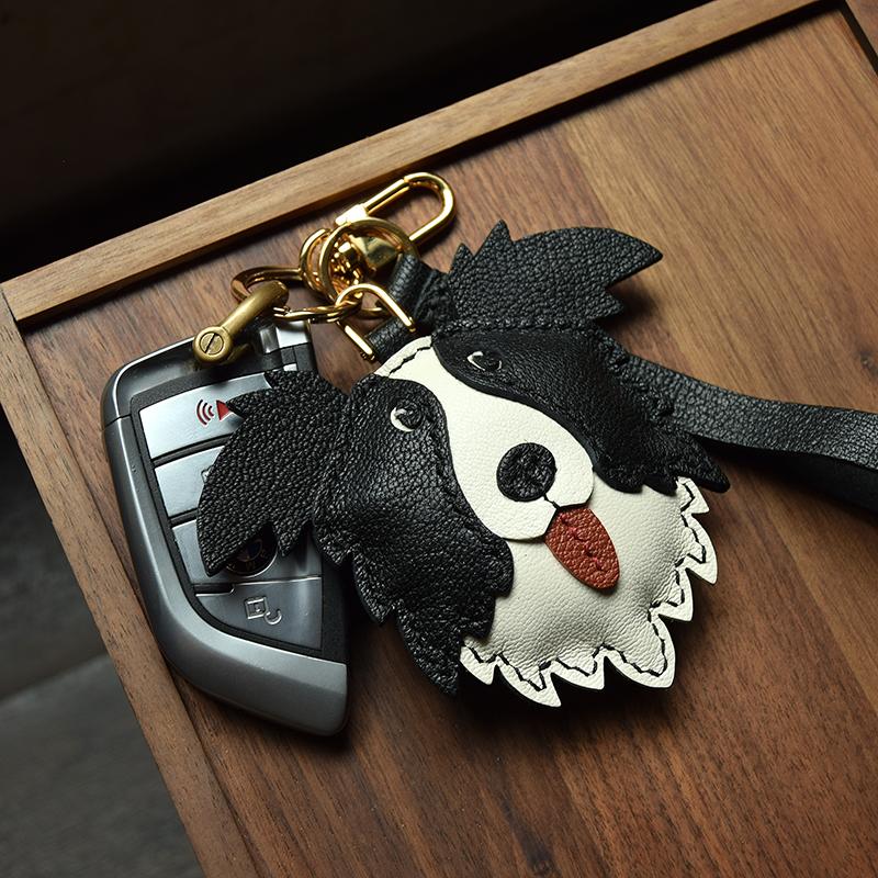 Edge Collie Leather Handmade Car Key Pendant Bag Pendant Pendant Pet Dog Dog Bag Hanging Gift Keychain