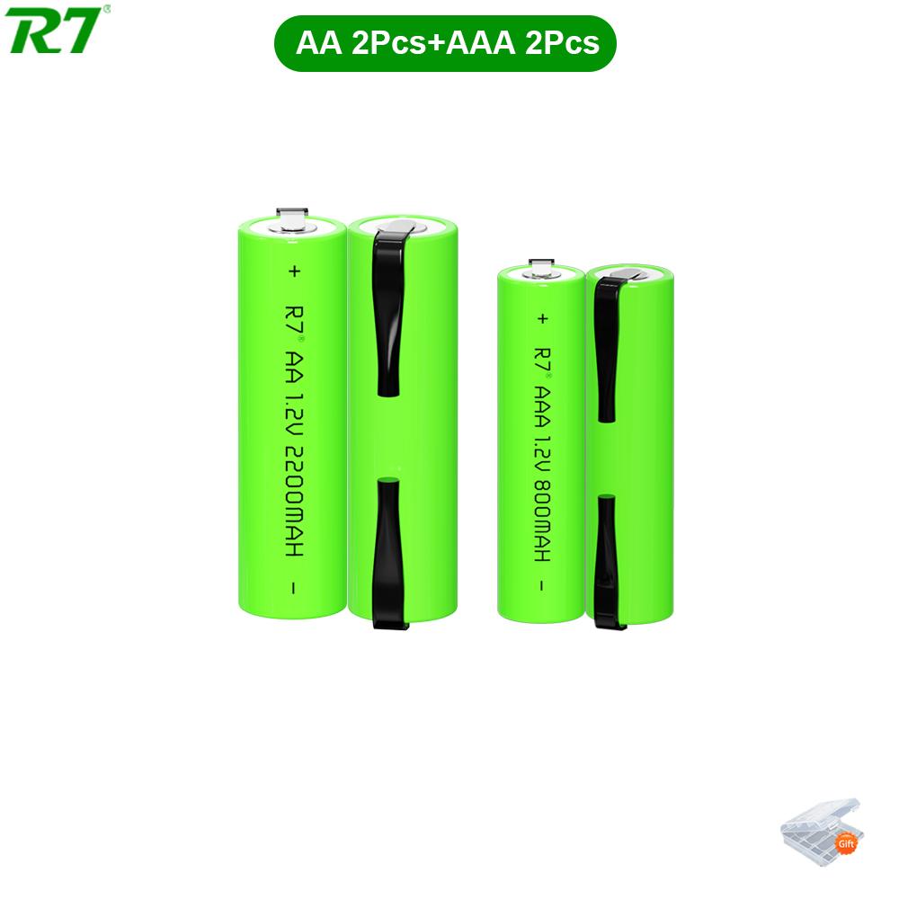 

R7 1.2V AA2200mAh + AAA800mAh аккумуляторная батарея Ni-MH ячейка зеленого цвета с приварными язычками для зубной щетки электробритвы бритвы