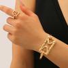 2-teiliges kreatives Metall-Durchbruch-Blatt-Armreif- & Ring-Set für Damen