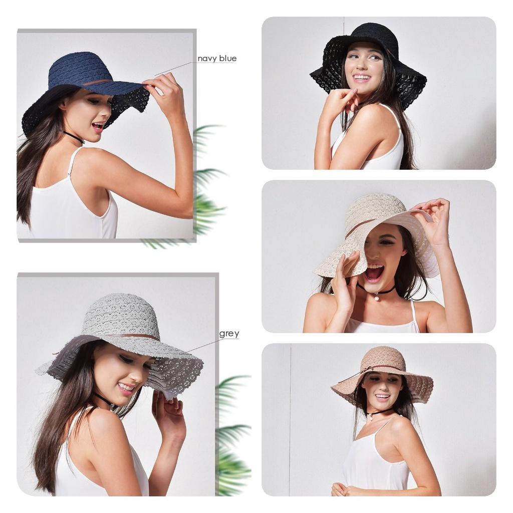 Floppy Foldable Ladies Women Straw Beach Sun Hat With Wide Brim For Summer Travel