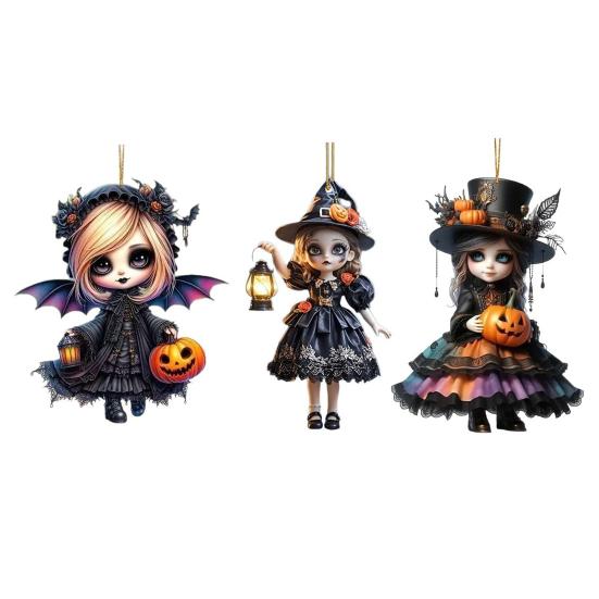 Halloween Witch Car Pendant Pumpkin Lanterns Bat Elements Rearview Mirror Ornament Gothic Tabletop Hanging Accessories