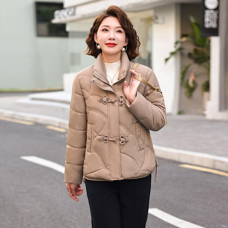 Short stand-up collar cotton jacket winter new retro buckle padded jacket Korean thickened cotton jacket women's clothing