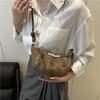 Fashion Trend Pearl Chain Decorative Croissant Popular Solid Color Canvas Shoulder Crossbody Bag Women's Bag