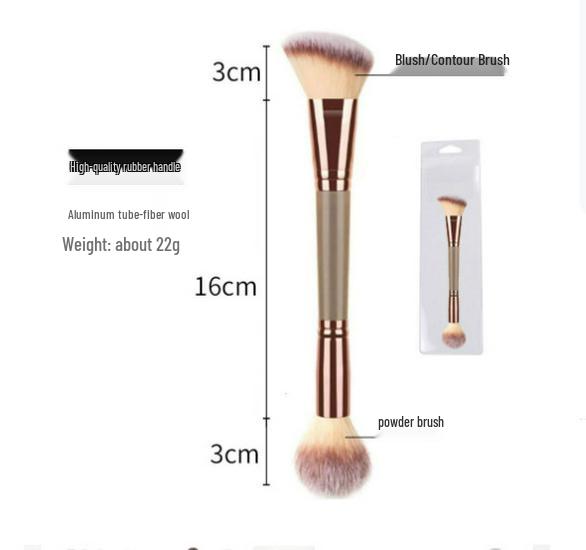 Dual-Ended Foundation & Blush Brush for Contour and Nose Shadow - Soft Hair, Black and White Design