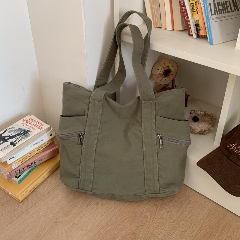 

Simple canvas bag for women, large-capacity shoulder tote bag, versatile casual shopping bag, suitable for college students and зелёный
