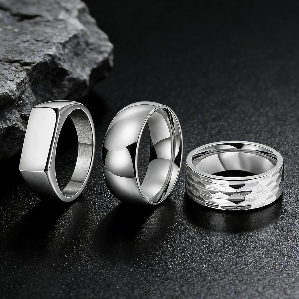 Cross-border Hot Sale Square Hammered Texture Ring Set: Simple Daily Commute & Outdoor Sports Finger Rings