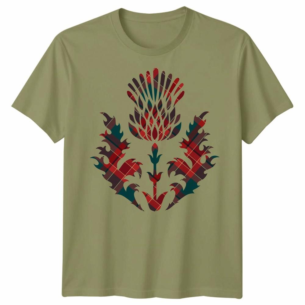 Scottish Tartan Unisex T Shirt Thistle Emblem Scotland Heritage Symbol Tee