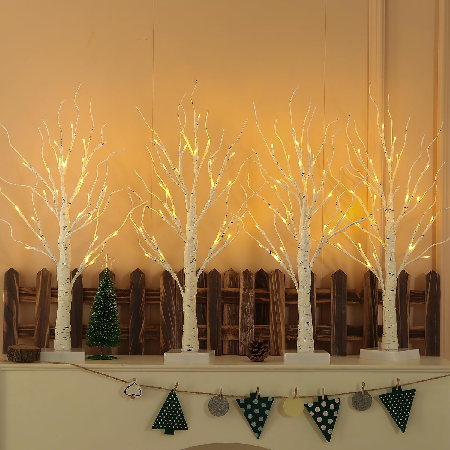 

4 Pack 2FT Battery-Operated Lighted Birch Trees with Warm White Lights for Indoor Christmas Decor 0.6M