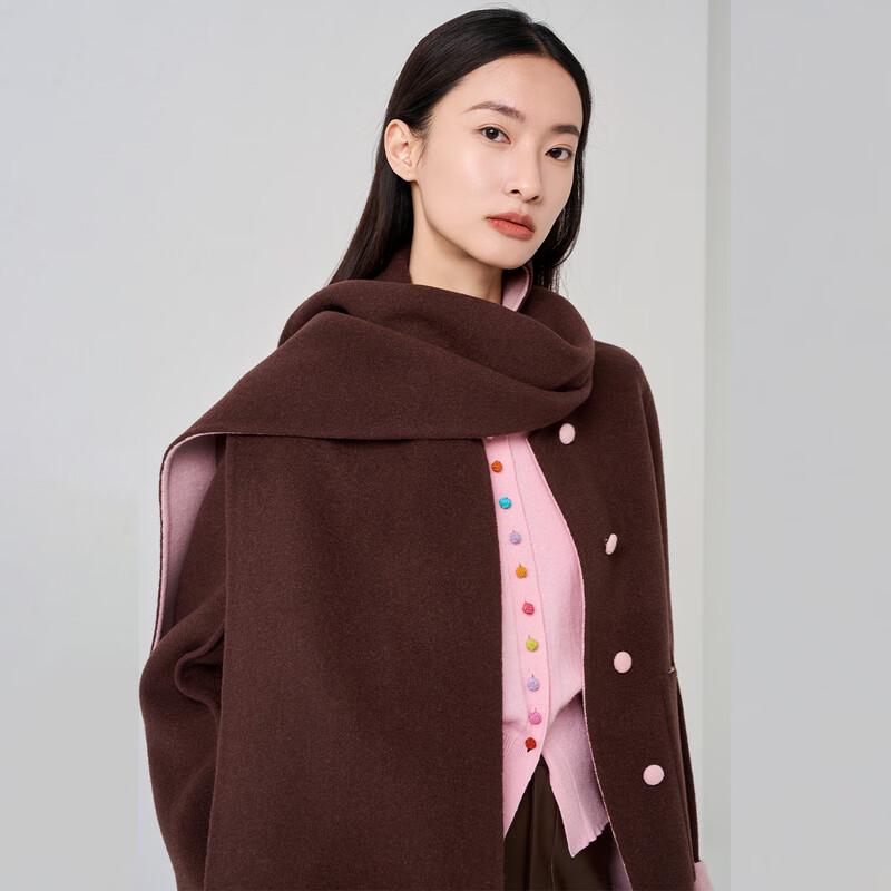Iveni AEOE752 Scarf Collar Double-Faced Wool Short Coat