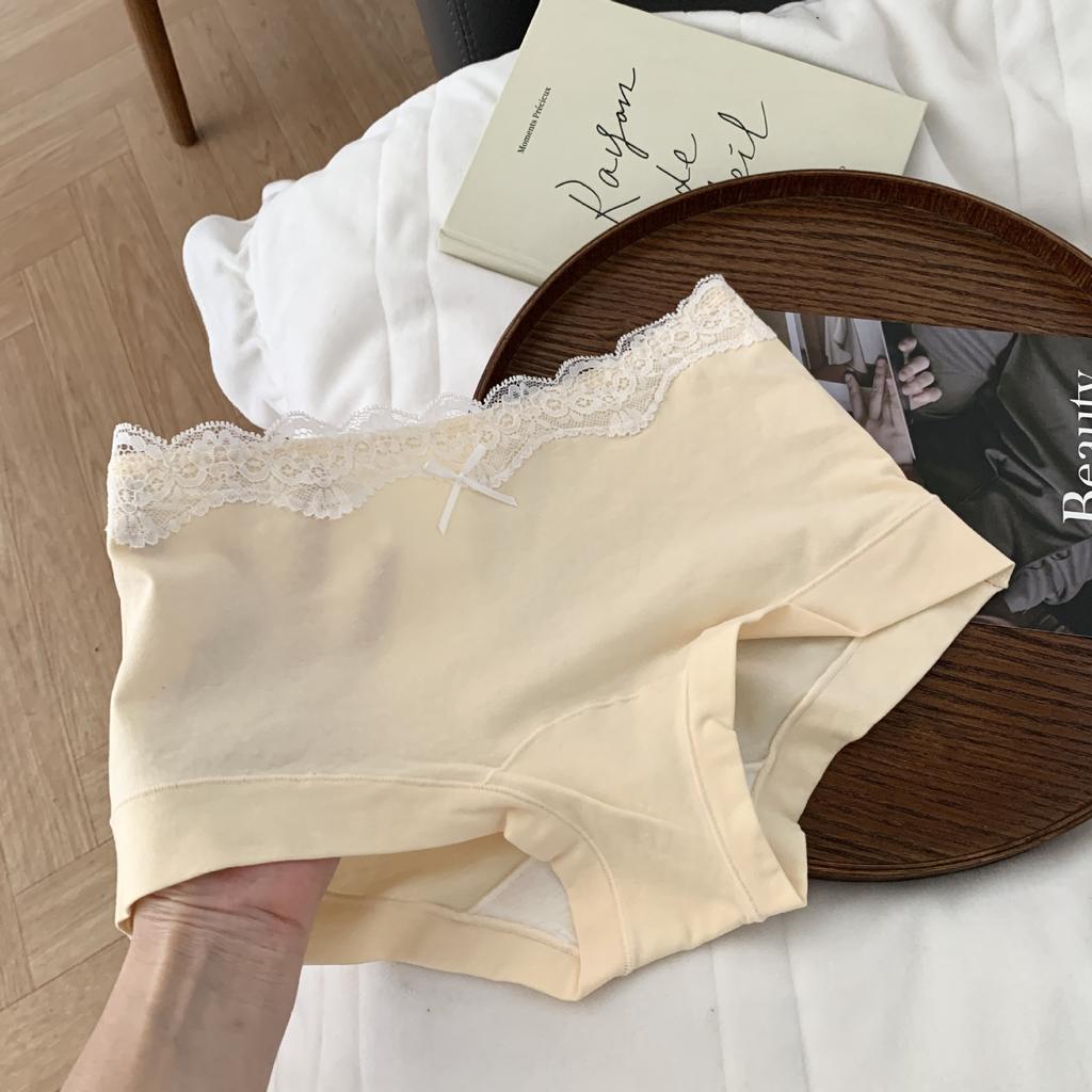 Female Spring and Autumn All Purpose Cotton Lace Edge 10A Antibacterial Extended Crotch Waist Flat Angle Panties