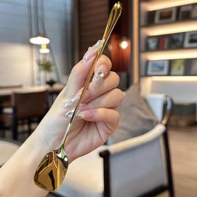 Cuillère à café en acier inoxydable, filet rouge doré, dîner, long manche, cuillères à miel pour dessert, accessoires de cuisine, gadgets
