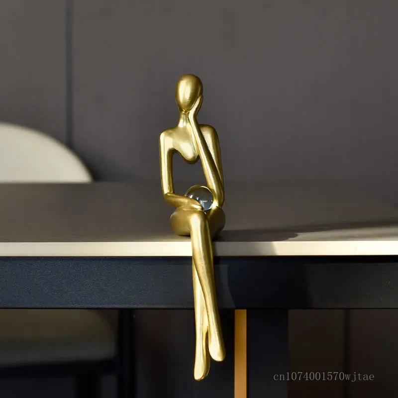 Luxury Gold Abstract Figure Sculpture Home Decoration Office Wine Cabinet Living Room Decor Resin Beautiful Woman Sculpture, 1Pc