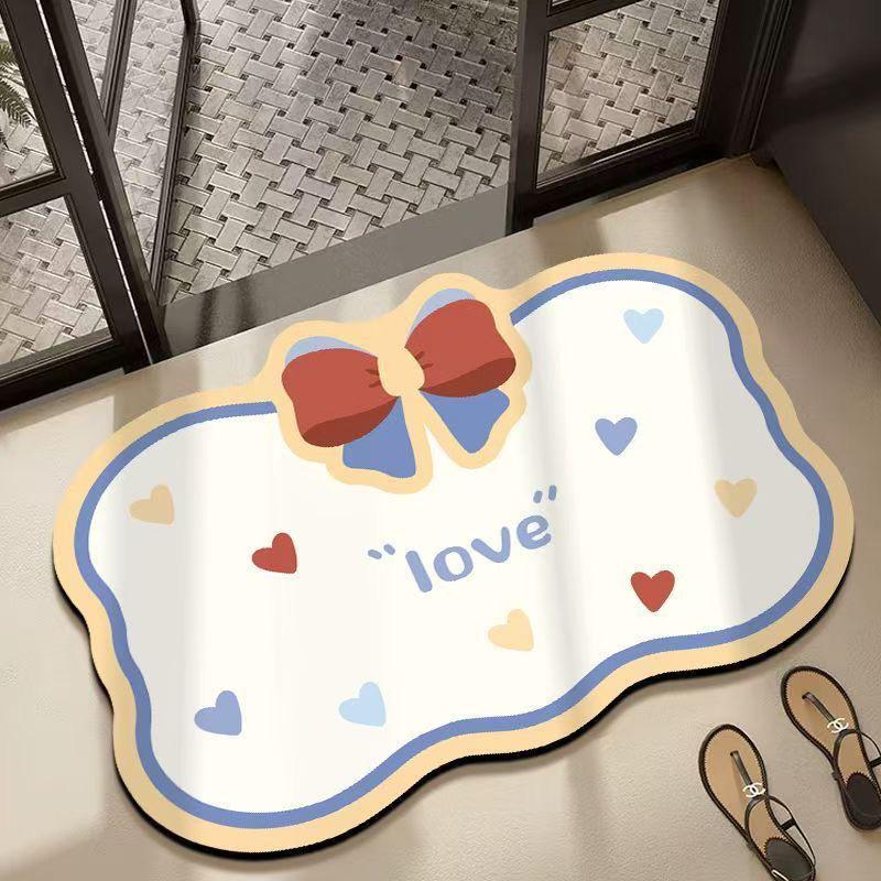 Cute Bowknot Diatomaceous Earth Bathroom Mat - Water Absorbent, Non-Slip, Ideal for Toilets & Entrances