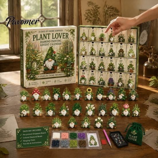 Bomboniere per Feste di Natale Calendario dell'Avvento Gnomo da 24 Giorni, Ornamenti Diamond Painting Finti Kit Regalo Fai da Te per la Famiglia, Ghirlanda da Appendere all'Albero Fatta a Mano Decorazioni per la Casa