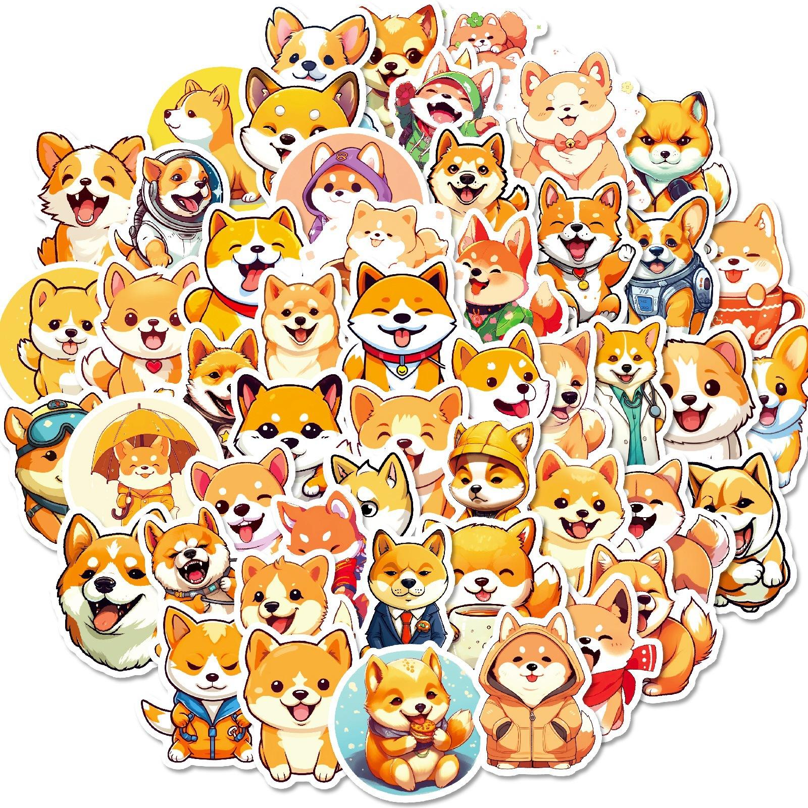 

50 Милых Мультяшных Наклеек с Сиба-ину и Щенками, Супер Очаровательные Наклейки для Украшения Чемодана с Собаками