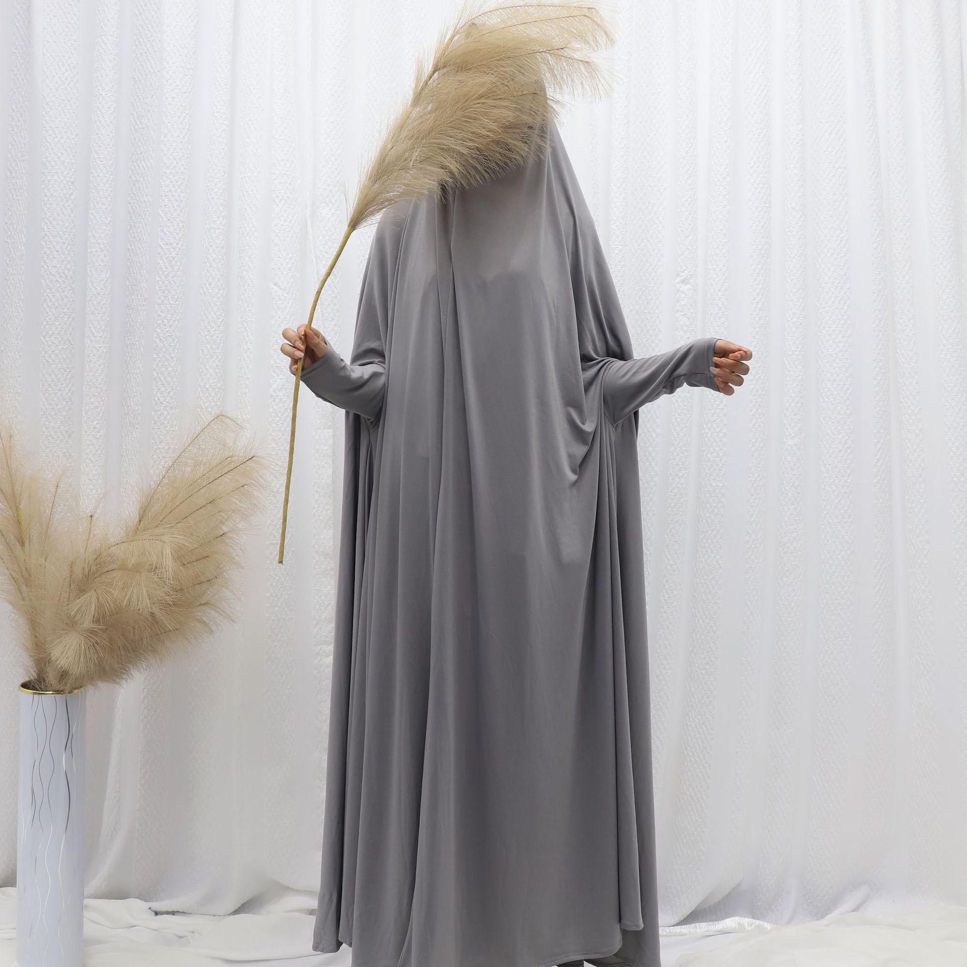 

Женское однотонное платье-халат в ближневосточном стиле с капюшоном, молочный шелк, рукав «летучая мышь», FG104-05 One Size