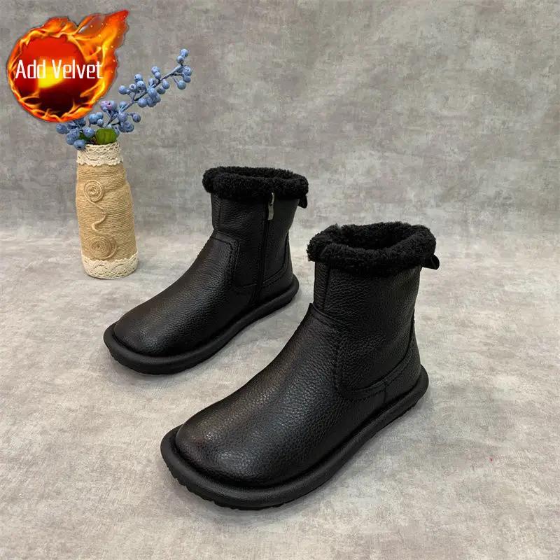 Woman Shoes Fur Ankle Round Toe Tabi Flat Booties Snow Boots for Women Leather Winter 2025 Novelty Lamb Furry Spring Autumn Goth