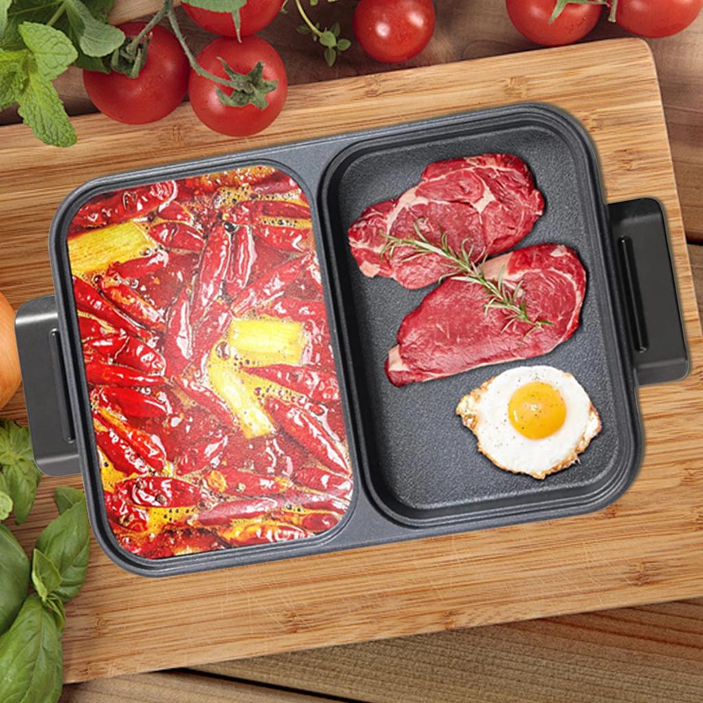 Hot Pot Electric Grill 2 In 1 Indoor Non-Stick Electric Pot & Griddle For Bbq,Steaks,Independent Dual Temperature Control 1200W