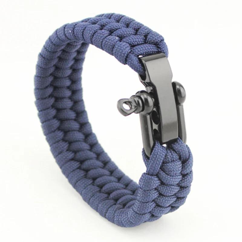 Survival Paracord Bracelet Men Three-Holes Adjustable U-Type Buckle 550 Parachute Rope Outdoor Camping Hiking Emergency