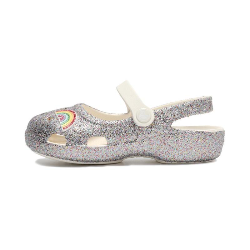 

Crocs Isabella Outdoor Toe Flat Heel Shiny Hole Sneaker Sandals Silver Kids 24-25