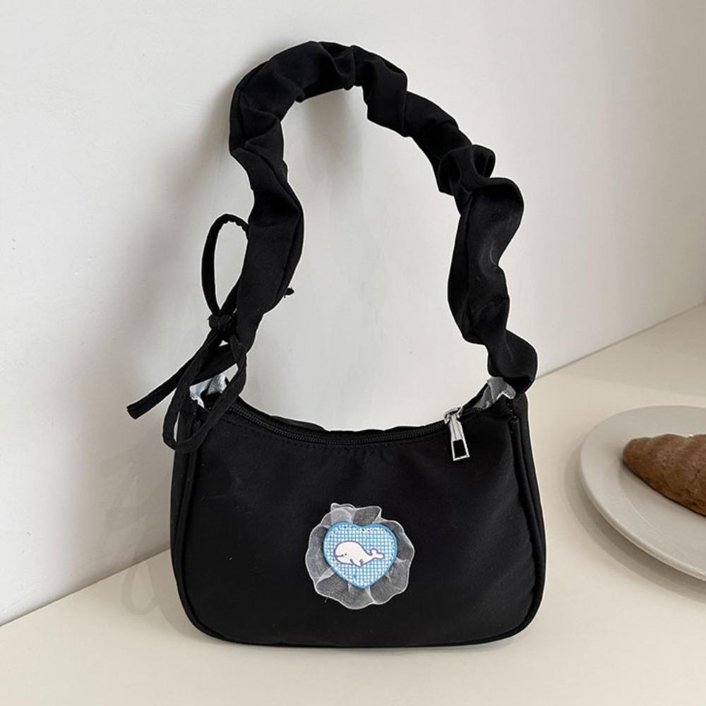 Nylon Canvas Underarm Bag Bow Hobo Bag Sweet Pleated Strap Shoulder Bag  Women