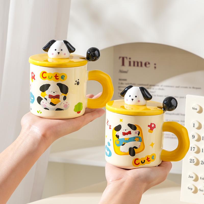 High-Value Cartoon Ceramic Cup With Lid Household Wind Couple Water Cup Creative Souvenir Gift Box