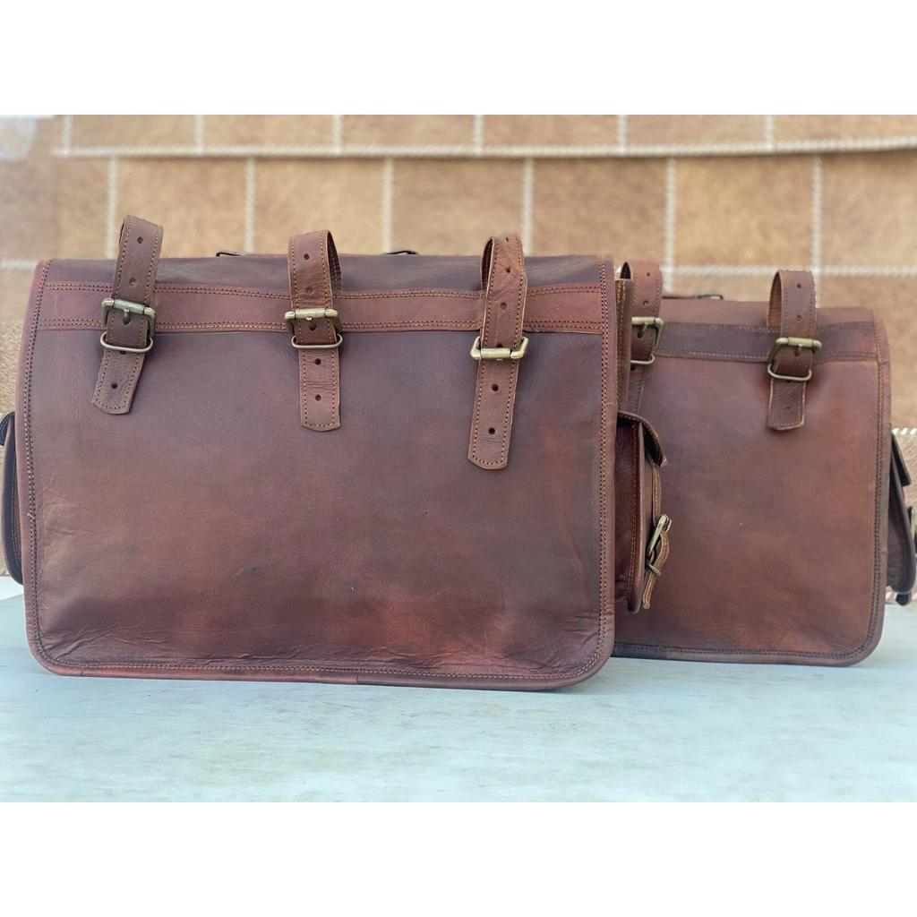 Leather Saddle Brown Motorcycle Panniers Saddlebags Bags