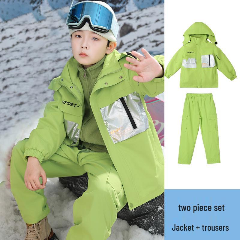 Kids' Thickened Ski Suit Set: Warm DuPont, Three-Proof Mountaineering Jacket for Boys & Girls, Primary School Students, Three-Piece.