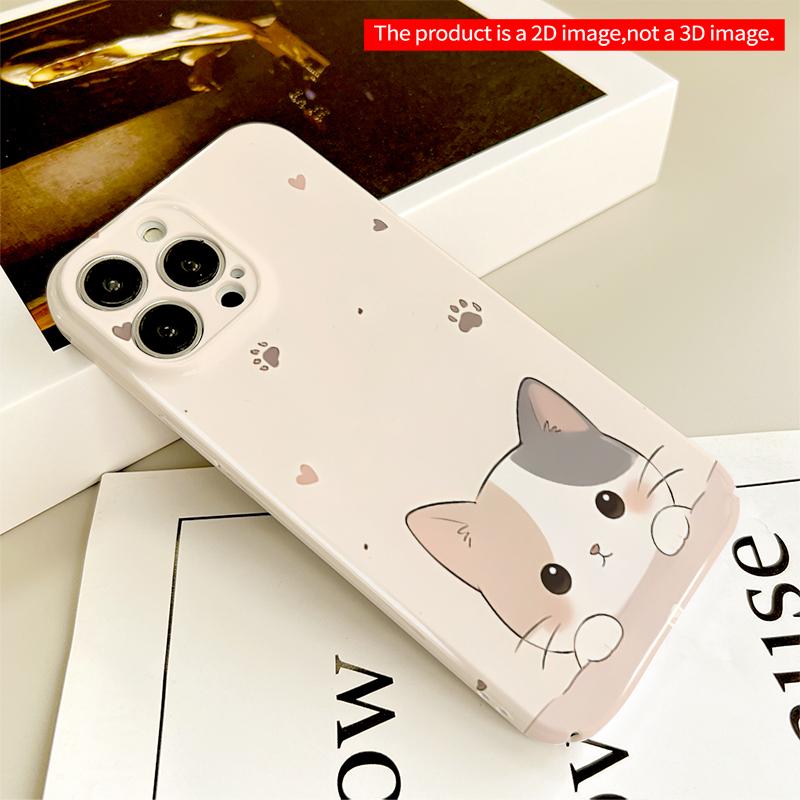 2DFlat Cute Calico Kitten Peeking with Hearts and Paws All inclusive film hard iPhone case, compatible with iPhone 18 Pro Max 17 16 15 14 13 12 11