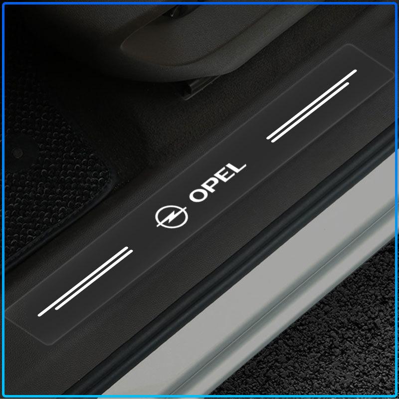 4 Stuks Auto Drempelbeschermer Transparant Decoratief Badge 3D Sticker Voor Opel crosa d astra h insignia astra j zafira b mokkaastra vivaro astra g