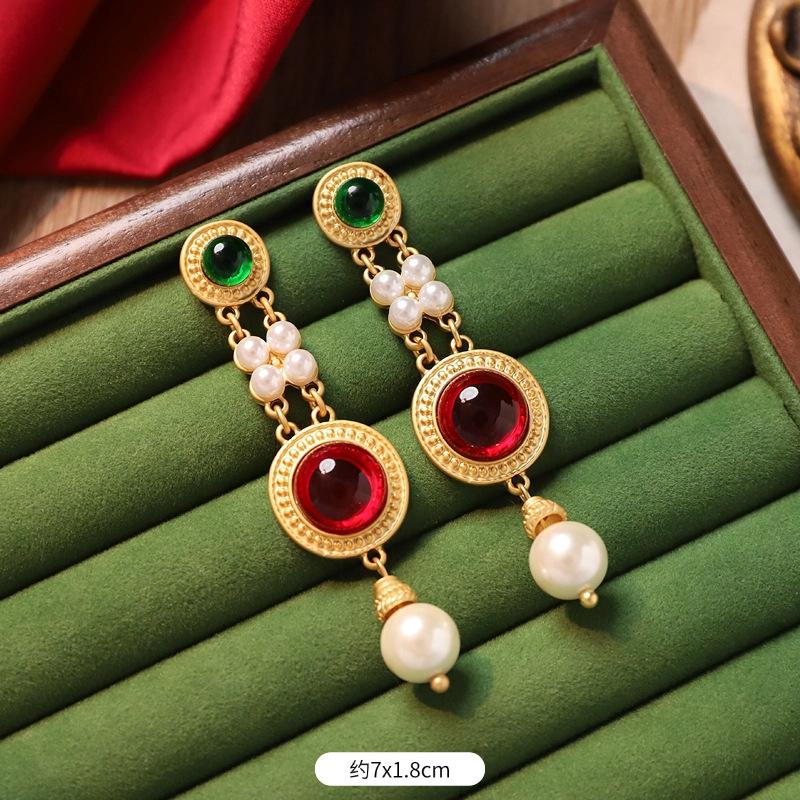 Retro Medieval Style Earrings, Colorful Treasures, Glazed Pearl Earrings, Exaggerated Court Style, Niche Personality, Baroque Stud Earrings for Women