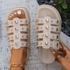 2025 Summer Fashion Rivet Designer Women's Slippers Outdoor Casual Round Toe Thick Sole Leather Beach Party New Women's Slippers
