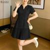 ZANZEA Women Casual V-Neck Short Sleeve Elegant Lace Patchwork Dress