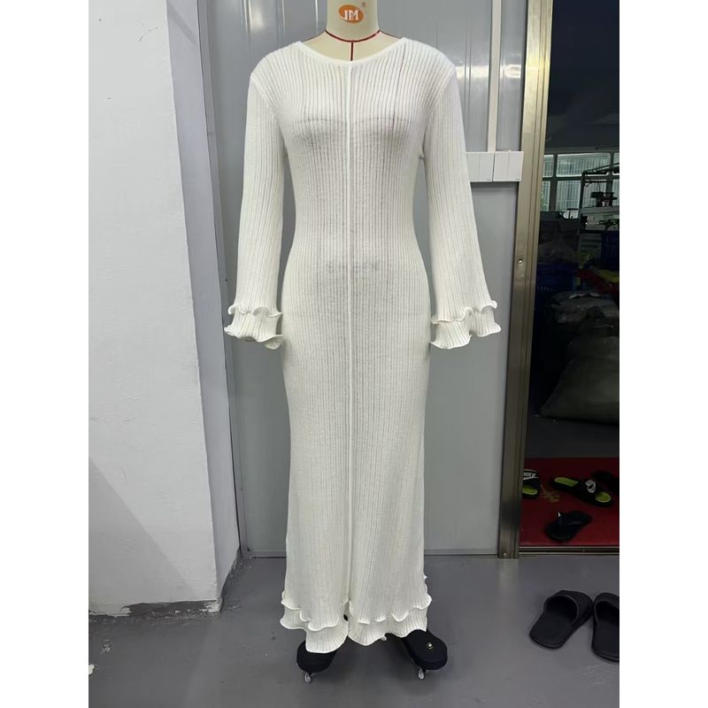 

Fashion New Arrival Elegance Retro Sexy Open Back Knitting Stringy Selvedge Dress Sexy Backless Dress White XS