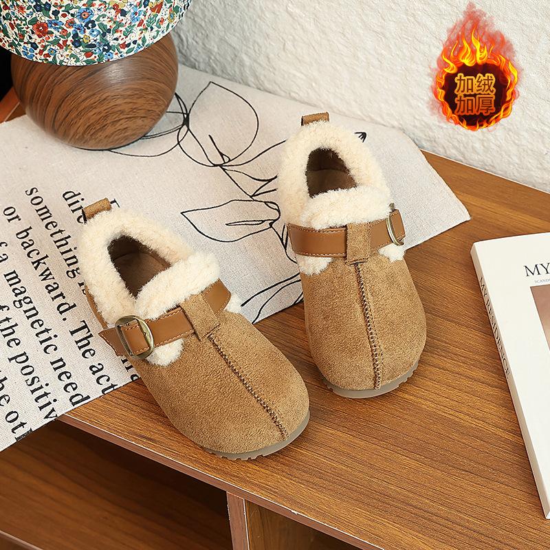 Childrens Thick Sole Buckle Snow Boots Girls Warm Cotton Shoes Winter Fur Boots