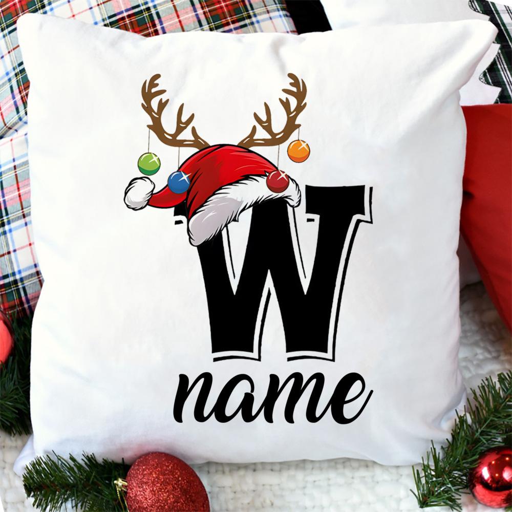 Personalised Christmas Pillow Case Initial with Name Cushion Cover Xmas Party Decor Home Pillowcase Xmas Gift for Family Friends