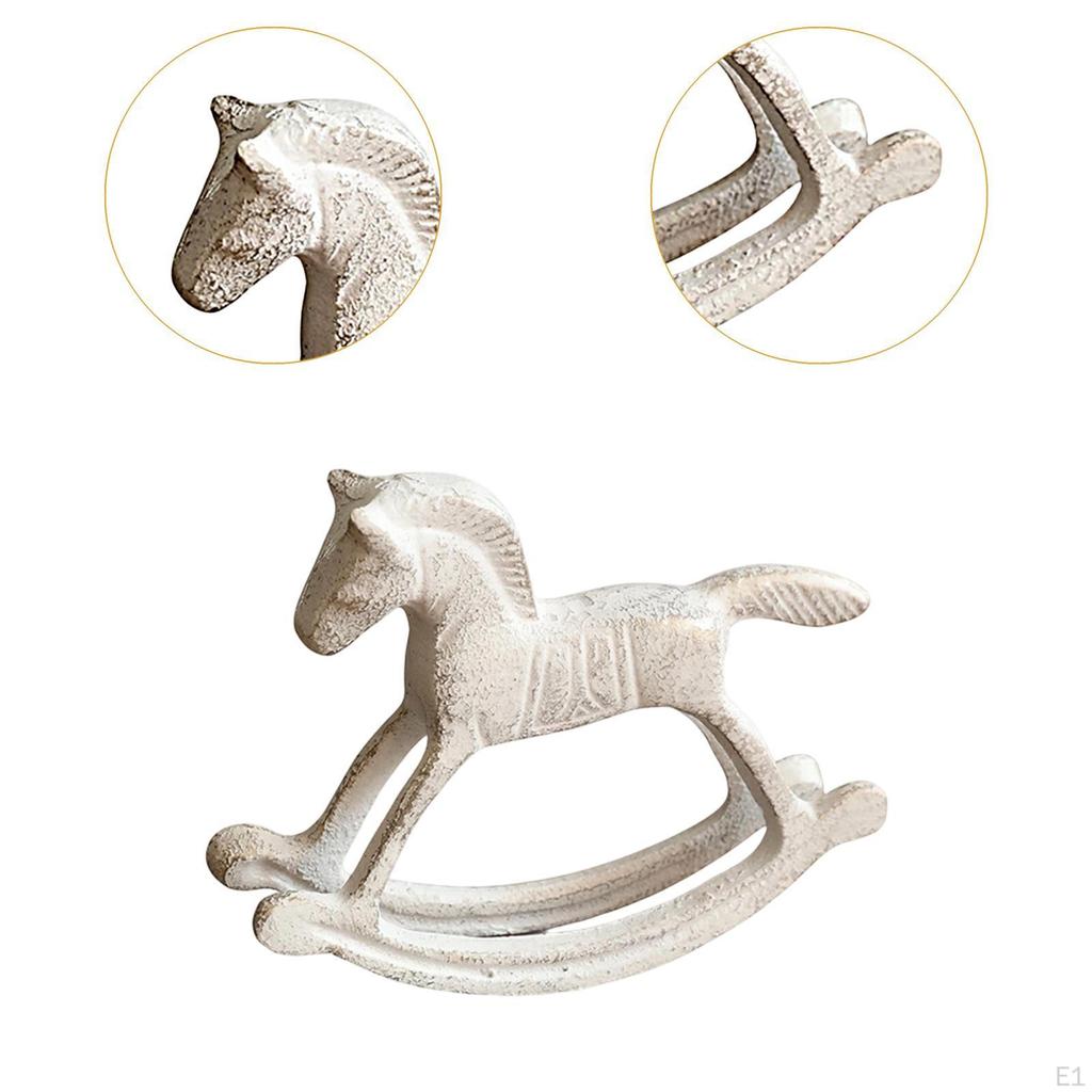 Metal Figurine Rocking Horse Statue for Home Decor Gift Collection Accessory Distressed Table