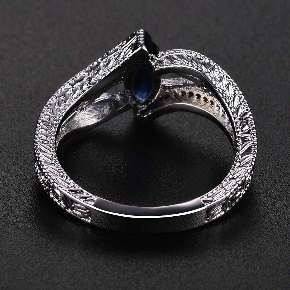 Navy Blue Gemstone Ring for Women, Modern Geometric Design CopperRing, Romantic Engagement & Party Jewelry Gift for Her