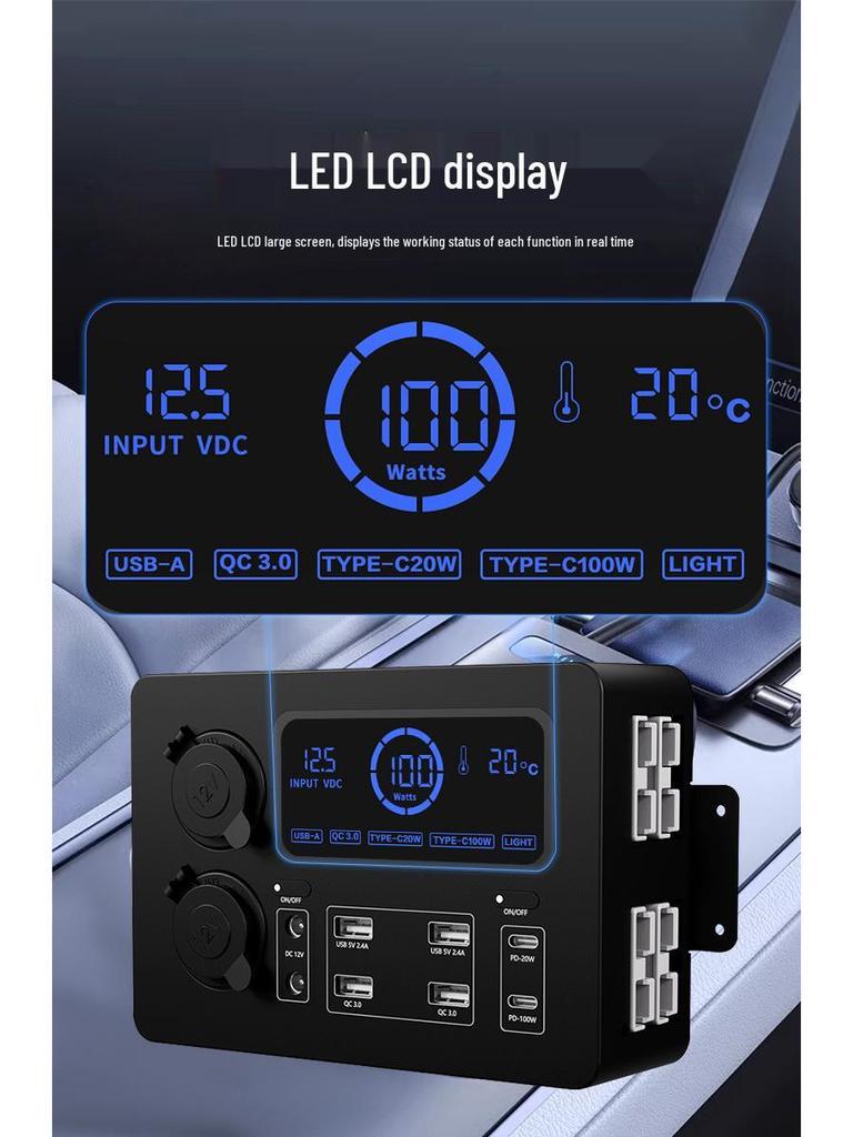 12V Mini Power Box USB Socket PD100W Fast Charger