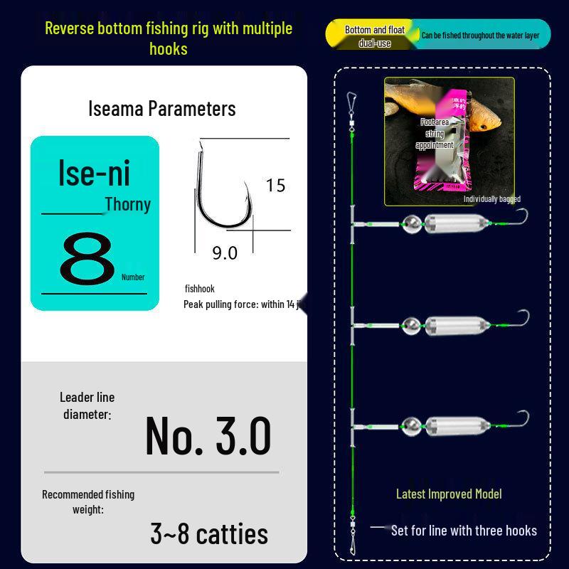 European Anti-Hang Ise-ama Rig: Bottom-Facing, Anti-Off-Bottom Leader, Three-Hook Fishing Tackle.